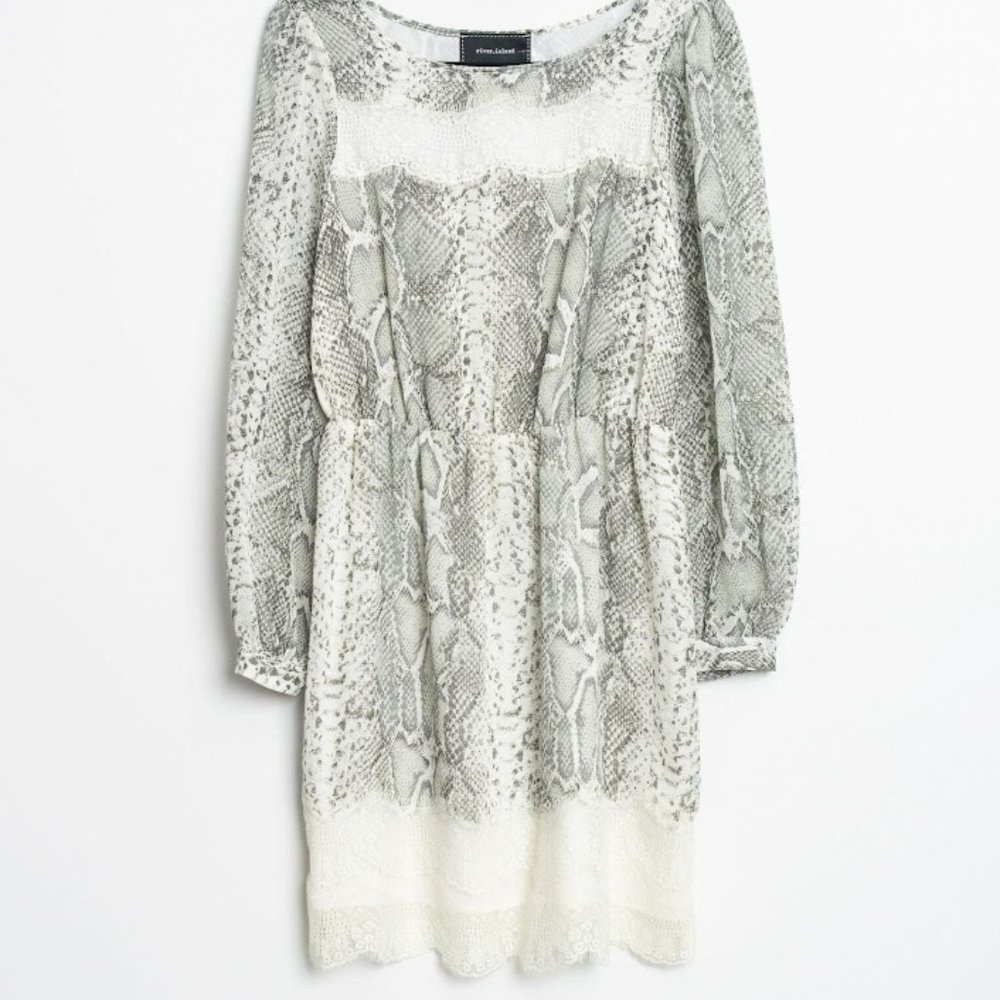 River Island Snake Print Dress with White Lace, Size AU 8 (Size US 4)